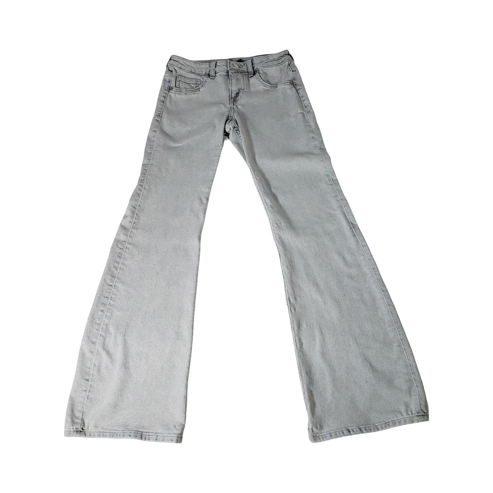 HM Divided Light Grey Acid Wash Flare Jeans Retro Y2K Denim Pants Size 4